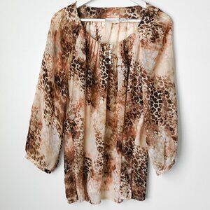 CHICOS Animal Print Blouse with Scoop Neck - Size 1 (Med/8)